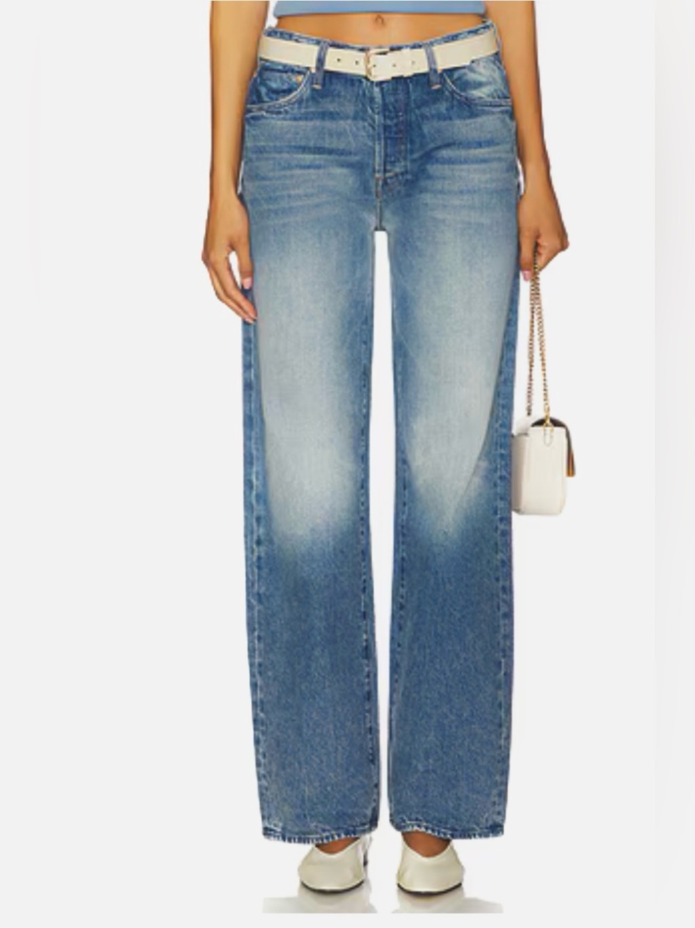 MOTHER Wide-Leg Jeans in Faded Blue Denim